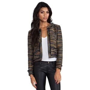 Greylin Woven Tweed Orange Yellow mix colors Cadigan Zipper Jacket Size Small